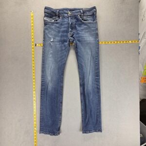 Diesel Jeans Mens 31x32 Blue Iakop Regular Slim Tapered Button Fly Stretch RM010
